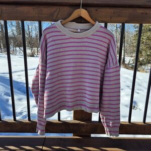100% Cotton Crewneck Pink Striped Sweater By Wishlist Large